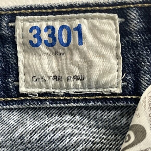 G-Star Raw Jeans Mens 30x32 (27L) 3301 Slim Straight Blue Denim Distressed - Picture 11 of 16